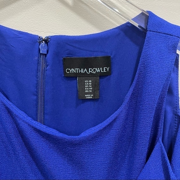 Cynthia Rowley Cold Shoulder Ruffle Blue Shift Dress Size 10 Evening - Picture 4 of 7